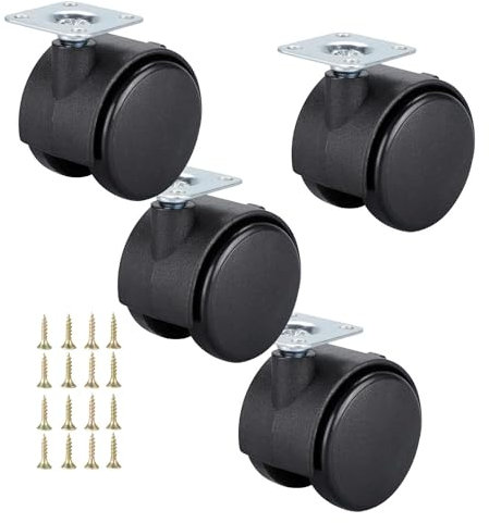 Rollen Für Möbel Mit Schrauben, Lenkrollen 4 Stück, Möbelrollen, Lenkrollen Mit Bremse/Ohne Bremse, Geräuscharme Transportrollen, Ersatzrollen Für Trolleys/4 Nobrakes/40Mm(1.57In)
