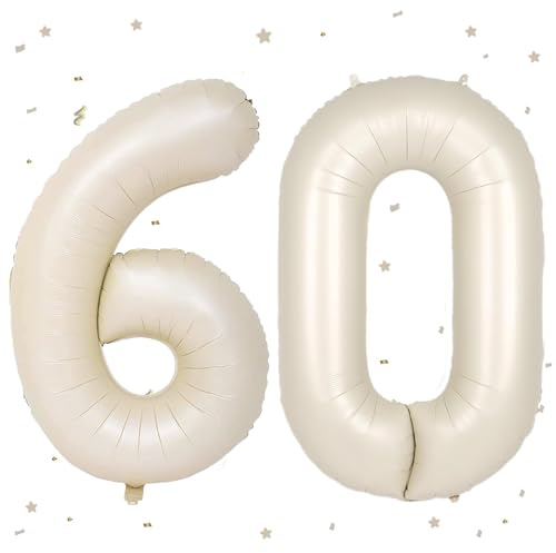 Luftballons 60, 101 cm, Foil Ballons, Creme, Dekoration 60 Jahre, für Damen und Herren, Geburtstag, Party, Deko