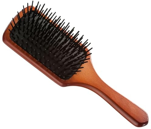 IMAXWAVE Cepillo de Pelo de Madera con Púas de Plástico Redondeadas Antitirones, Antiestático, Ideal para Desenredar, Masajear Cuero Cabelludo y Cuidar Cabello Liso, Rizado o Fino, 25,5 cm