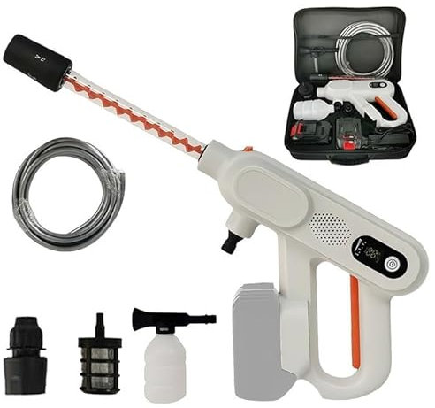 Akku Hochdruckreiniger, 18V Kabelloser Hochdruckreiniger, Tragbarer Hochdruckreiniger mit 30000mAh Akku, 6-in-1 Düse, Bürstenloser Motor, für Auto, Terrasse, Fenster, Rasen, Pool (ohne Akku)