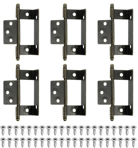 QUARKZMAN 6Pezzi Cerniere per Mobili a Incasso Totale, 3.4x0.9Pollici Cerniera a Punta Asse Lungo Parziale Avvolgente Vintage Cerniera per Mobili a Incasso con Viti, Bronzo