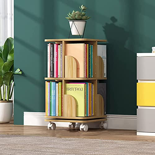 Drehbares Bücherregal aus Holz, 360° drehbar, bodenstehend, Aufbewahrungsregal, rund, Bücherregal, 2 Etagen, 40 x 40 x 74,5 cm