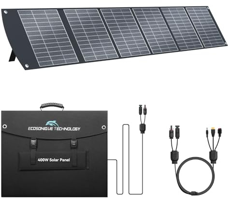 Ecosonique - Panel solar portátil de 400 W para la mayoría de las centrales eléctricas, maleta plegable y ligera con soportes, 40 V MC4 y salida múltiple