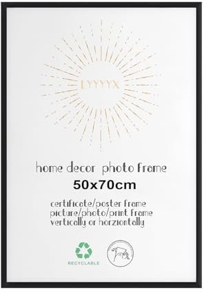 LYYYYX Cornice portafoto in alluminio nero, 50x70 cm, vetro acrilico, da pendere verticalmente o orizzontalmente, per foto, poster, puzzle