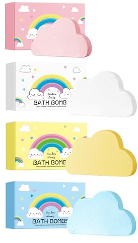 Bombe Da Bagno Arcobaleno a Nuvola - Set Di 4 Palline Effervescenti Con Oli Essenziali - Ideali per Relax, Idratazione E Divertimento - 4x120g - Perfetto per Donne, Uomini Clouds Bath Salt Balls