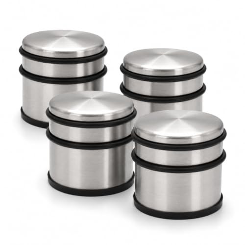 Hochwertiger Türstopper ‚Boden aus Edelstahl Gummistopper Schwer, Rutschfest & Bodenschonend ohne Bohren & HLKauf-Block (4x Silber 9 x 7,5 cm & HLKauf-Block)