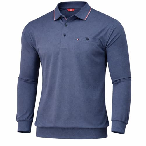 Soltice Herren Poloshirts Langarm Polohemden mit Brusttasche, Gestreifte Blousonshirts aus Baumwoll-Mix (M bis 3XL)