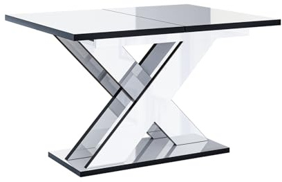 MEBLINI Esstisch Ausziehbar - Esszimmertisch Modern - Küchentisch - Säulentisch - Ausziehtisch - Dining Table - Esszimmertische - 120-160x90x75cm - XAO - Weiß Hochglanz/Schwarze Ränder