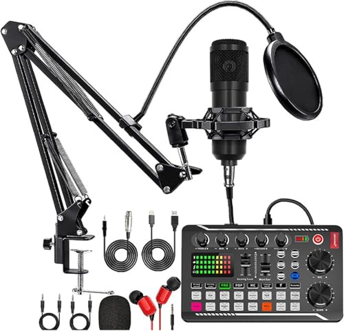 2026 Upgraded Live Sound Card Audio Mixer DJ Effects Voice Changer F998 Podcast Equipment Bundle with USB-C Interface Studio Microphone Multi-Platform Streaming