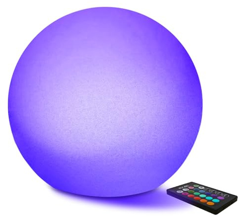Mr.Go 12 LED Solar Light Outdoor Garden Ball Lamp with Ground Stake, Decorative Night Light Waterproof RGB Light Sphere Lamp, 16 Colours, Dimmable, Remote Control, Colour Changing for Yard Lawn Path