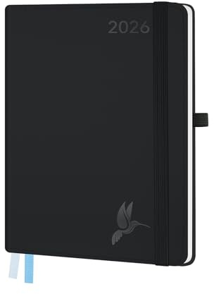 FEKSINO Kalender 2026 Wochenplaner,12-Monate Buchkalender (Jan.2026-Dez.2026) Terminplaner A5(21.3 x14.6 cm) 1 Woche 2 Seiten,100GSM Papier Planer mit Softcover - Schwarz