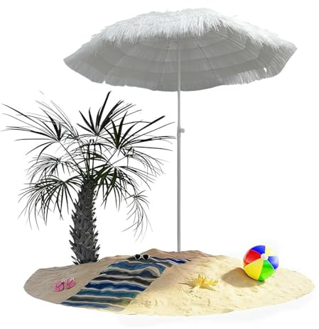Ombrellone | Protezione UV30+ | Inclinabile | Picchetto da Terra | Grande ombrellone Rotondo in Paglia e Rafia | Ombrellone da Giardino, Campeggio e Spiaggia