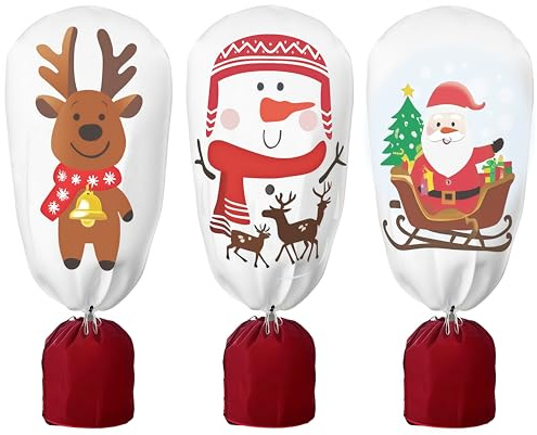 Cheukka 3 Stück winterschutz für Pflanzen Weihnachten 90x110cm,70g/m² Winterschutz Pflanzen AußEn,Winterschutz für Kübelpflanzen mit Weihnachtsmuster,Frostschutz Pflanzen für Olivenbaum Palmen