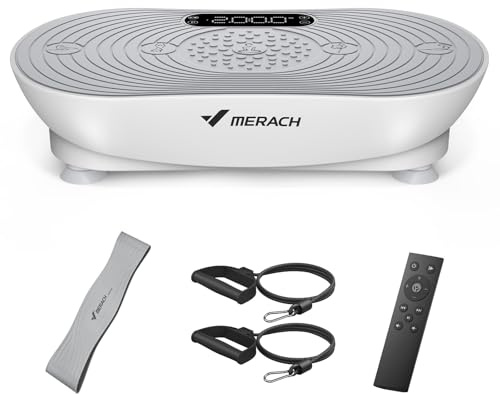 MERACH Plataforma Vibratoria para Entrenamiento Y Modelado, con 99 Niveles De Velocidad, Altavoz Bluetooth Integrado, Pantalla Táctil Led Y Cordones Elásticos (Blanco)