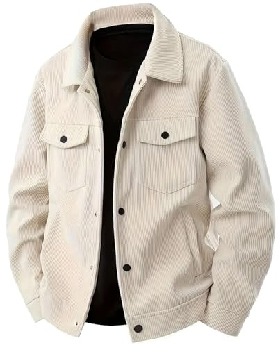 PADOLA Veste Homme Velours Côtelé à Boutons-Pression Blouson Automne avec Multi-Poches Veste mi Saison Cowboy Chemise Uni Coupe Vent Cargo Surchemise Vintage Manteau Cadeau (1 Beige, 3XL)