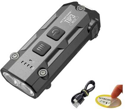 Nitecore TIP3 Schlüsselanhänger-Taschenlampe, wiederaufladbar, 720 Lumen, 3 Farbtemperaturen, EDC-Licht, USB-C mit Taschenclip, Schwarz