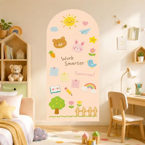Magnettavla för barn, självhäftande, 100 x 45 cm magnetisk vägg barnrum med färgglada kritpennor och rengöringsduk, Montessori magnetvägg, inlärningsspel, magnetisk rittavla för pojkar flickor (rosa)