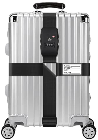 Cinghia per Bagagli con Lucchetto TSA, Cinghia Valigia, con Serratura a Combinazione a 3 Cifre, Cintura per Bagaglio, Accessori Viaggio, Regolabile, Sicurezza Bagaglio a Mano o Stiva - Nero
