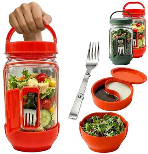 Tarro de ensalada con apertura lateral y taza de aderezo, recipiente vertical a prueba de fugas sin BPA para almuerzo, cuenco portátil de preparación de comidas, apto para microondas y lavavajillas