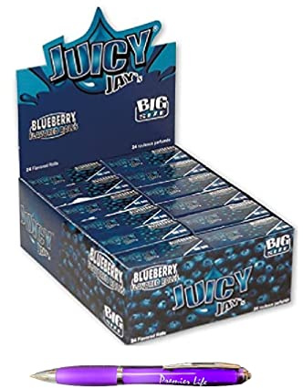 Juicy Jay's Blueberry Rolls - Big Size. 1 Box of 24 Rolls with a Premier Life Store pen
