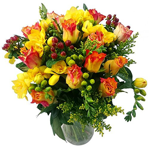 Clare Florist Rose and Freesia Fresh Flower Bouquet - Beautiful Roses and Freesia Flowers Arranged by Florists