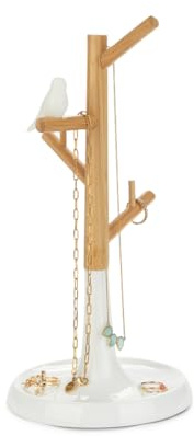 balvi Schmuckhalter Birdie Farbe Holz Schmuck-Organizer im Baumdesign mit Vogel als Dekorationselemen