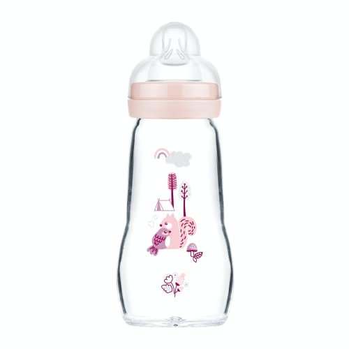 MAM Biberon en verre (260 ml) – Biberon résistant à la chaleur et aux variations de température – Tétine Débit 2 Moyen pour bébé à partir de 2 mois – Couleur : Rose