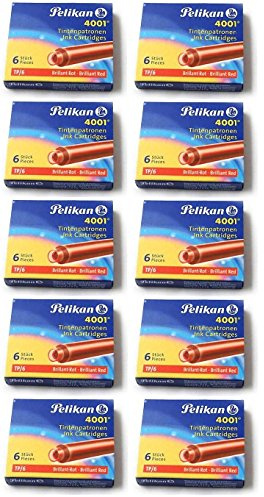 Pelikan Patronen, Päckchen mit je 6 Tintenpatronen 4001 (brillant-rot, 10 Päckchen)