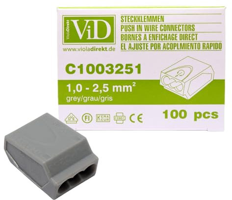 ViD® 100 Stück Verbindungsklemmen/Steckklemmen grau 3 x 2,5 mm²