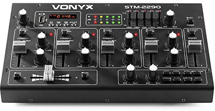 Vonyx STM2290 8-Channel Bluetooth DJ Audio Mixer with USB MP3 Player, Built-in Sound Effects, 5-Band Stereo Equalizer & Microphone Input