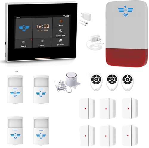 ITALIAN ALARM - Allarme Antifurto Casa WiFi Senza Fili, Kit Antifurto Wireless con Sirena Esterna, Supporta Sim 4G e App Smart, Sistema di Sicurezza Domestica Completo e Configurato, Assistenza Italia