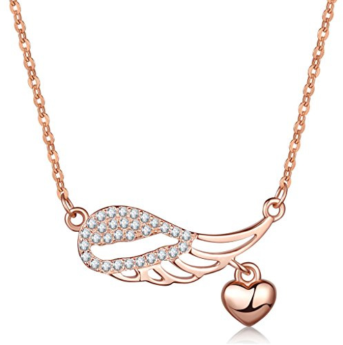 Unendlich U Modisch Engelsflügel Herz Damen Halskette 925 Sterling Silber Zirkonia Anhänger Verstellbare Kette, Rosegold