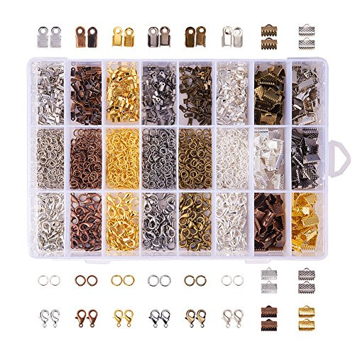 PandaHall Schmuckzubehör-Sets mit Eisenkordelenden Bandenden Biegeringen und Zinklegierungs-Karabinerhaken Mischfarbe