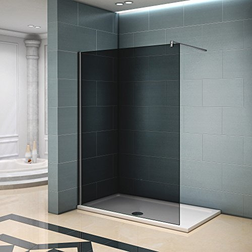 Paroi de douche 140x200 cm verre fumé et anticalcaire avec barre fixation 90cm avec la pince tournée
