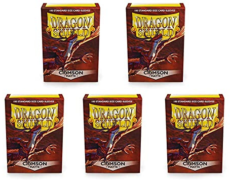 5 Packs Dragon Shield Matte Crimson Standard Size 100 ct Card Sleeves Value Bundle!
