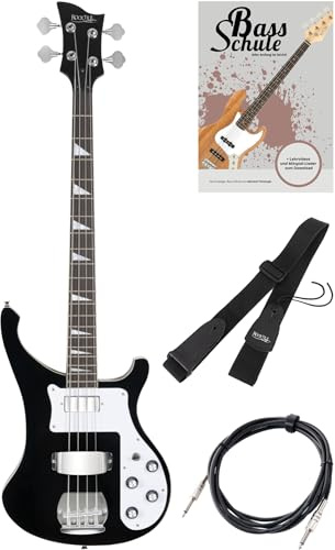 Rocktile Pro RB-400B Blackbird E-Bass Set - Longscale E-Bass 2 Pickups mit separater Volume- & Tonregelung - inkl. Gitarrengurt, Kabel & E-Bass Schule - Schwarz