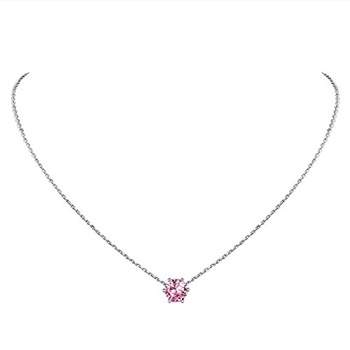 Suplight Damen Mondstein Kette Silber 925 Geburtsstein Oktober Turmalin Runde Anhänger mit pink Zirkonia Mädchen Kristall Schmuck Accessoire für Freundin Ehefrau Schwester