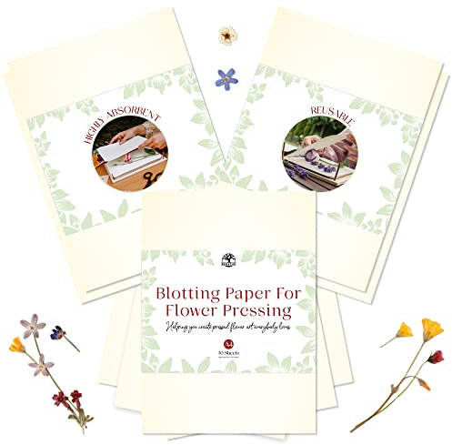 Löschpapier für Blumenpresse von Berstuk® • Großes A4 Blumenpresspapier • Sehr saugfähiges und wiederverwendbares Herbariumpapier • 10 Blatt Blotterpapier