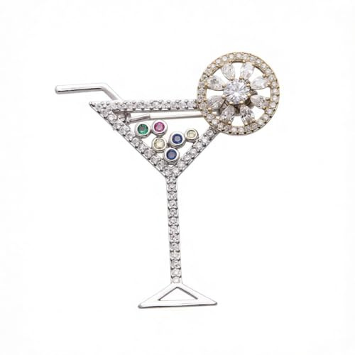 Broche de manteau de forme de verre de cocktail de conception toute neuve pour les hommes et les femmes avec le cristal et la zircone cubique dans le paquet de boîte