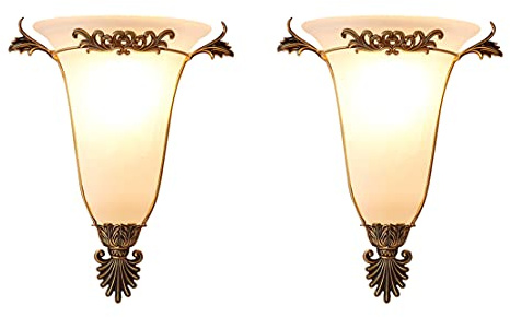 WRMING Innen Wandleuchte Messing Vintage Wandlampe Antik Landhaus Flurlampe Schlafzimmer Nachttischlampe E27 Glas Retro Wandbeleuchtung für Küche Wohnzimmer Treppen Restaurant (2 Stück)