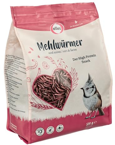 Elles getrocknete Mehlwürmer 500g I Protein-Delikatesse für Wildvögel | 100% natürlich | Ideal zur Ganzjahresfütterung | Energiereich und schalenfrei