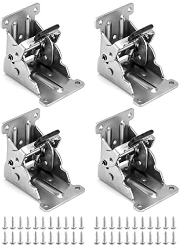 QWORK® 4 Pezzi Staffe per Tavoli Pieghevoli, Cerniera Autobloccante in Acciaio Zincato con 40 Viti - Argento