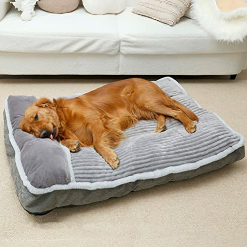 Lit pour chien de grande taille, matelas pour chien avec oreiller pour cage et chenil, lit super doux pour animal de compagnie de taille moyenne, jumbo, petites races de chiens, gris, taille M : (78,7