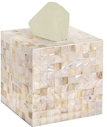 CLAYNIX Taschentuchbox-Abdeckung – Mosaik Perlmutt Inlay Cube – Serviettenhalter quadratisch – Toilettenpapieraufbewahrung – dekorativer Organizer für Badezimmer, Waschtisch, Arbeitsplatte,