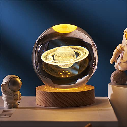 HADAVAKA Esfera De Cristal Del Sistema Solar Grabada En 3d Para La Decoración De La Mesa Con Base De Madera, Luz Nocturna Led, Grandes Regalos, Decoración De La Oficina En Casa (B)