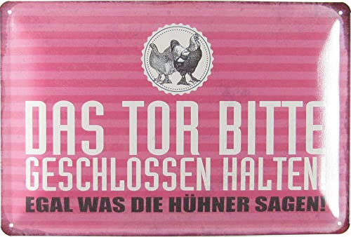 mrdeco Metall Schild 20x30cm gewölbt Tor geschlossen egal was Hühner Deko Blechschild Tin Sign