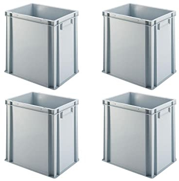 SuperSparSet 4x Eurobehälter mit geschlossenem Griff | HxBxT 40x30x40cm | 37 Liter | Grau | Eurobox, Transportbox, Transportbehälter, Stapelbehälter