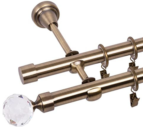 RENA Gardinenstange Vorhangstange 2-läufig - 19 mm - aus Metall - Lautlose Rollen - Komplettset - Antik Gold 160cm |BELLuna