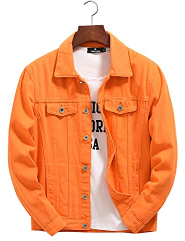 Jeansjacke Herren,Zerrissene Jeansjacke Herren Trucker Jeansjacke Regular Fit Vintage Western Cowboyjacke, Orange Knopf Revers Retro Jeansjacke Cardigan Outwear Mantel Plus Size S - 2XL,XXL