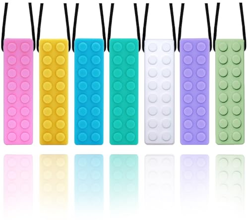 Chew Necklaces for Sensory Kids, 7 Pack Silicone Chew Necklace Bundle for Boys and Girls with Teething, ADHD, Autism, Biting Needs, Oral Motor Aids Chewy Teether Fidget Toys for Adults